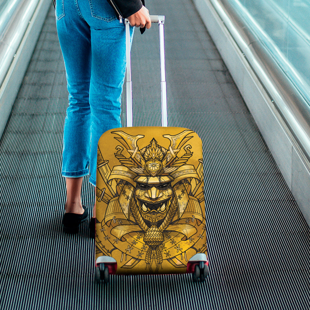 Gold Samurai Mask Print Luggage Cover