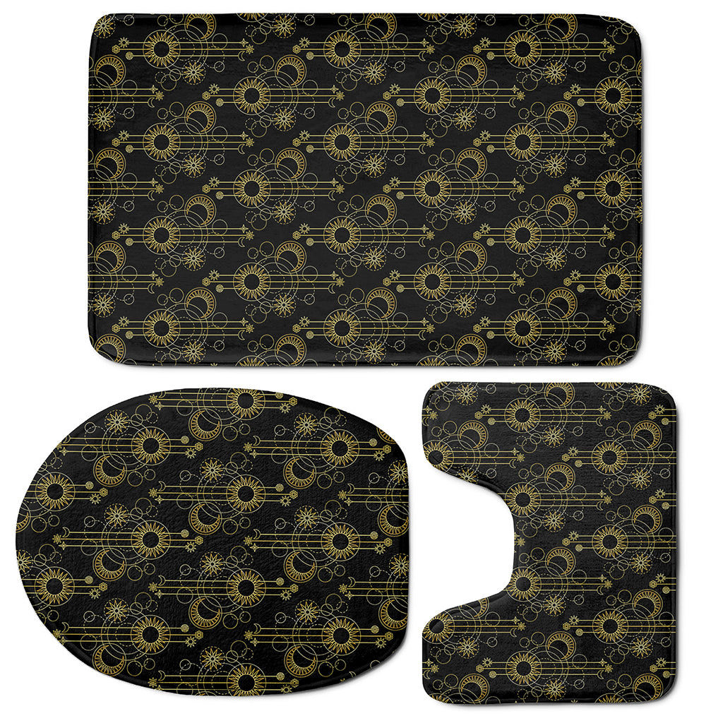 Gold Sun And Moon Pattern Print 3 Piece Bath Mat Set