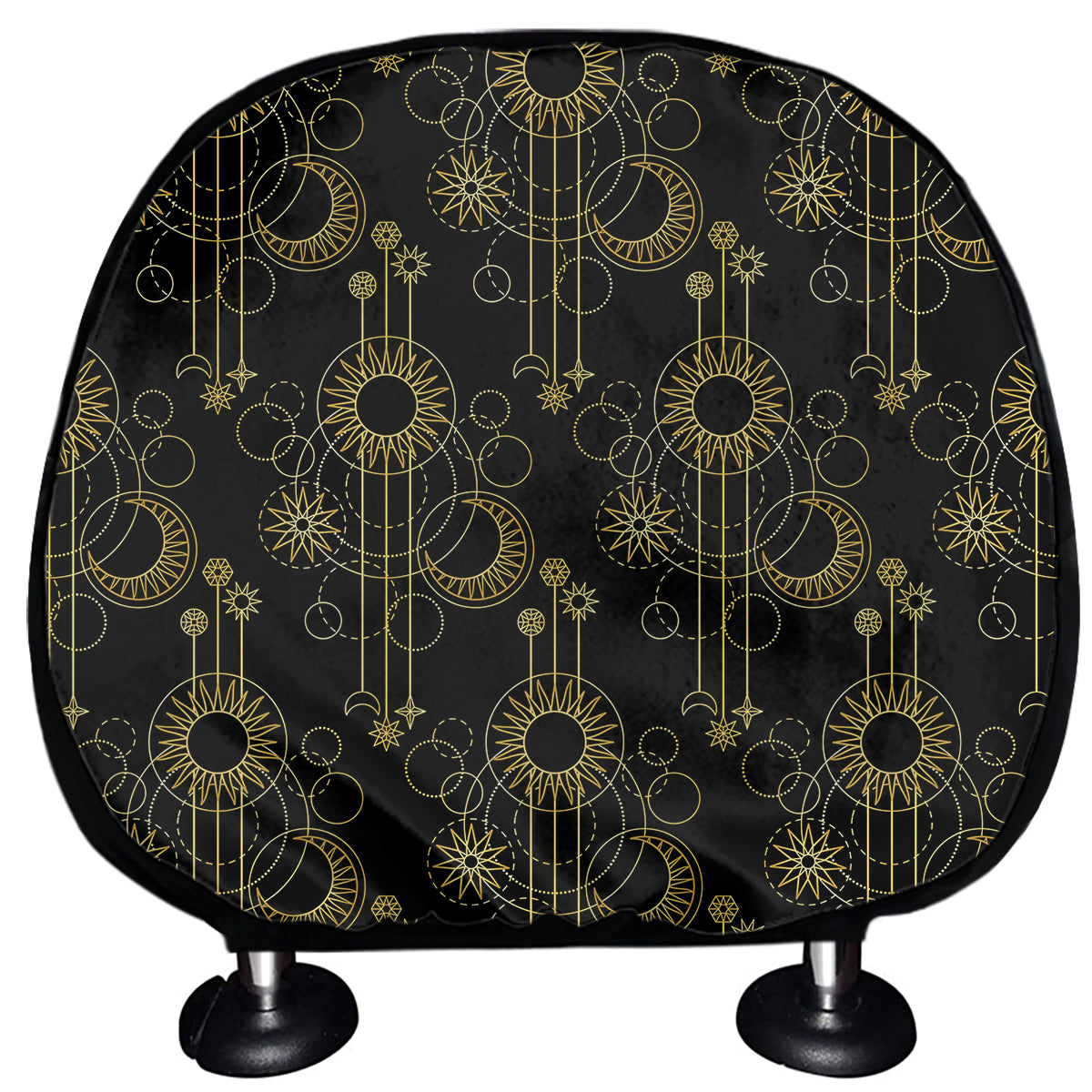 Gold Sun And Moon Pattern Print Car Headrest Covers