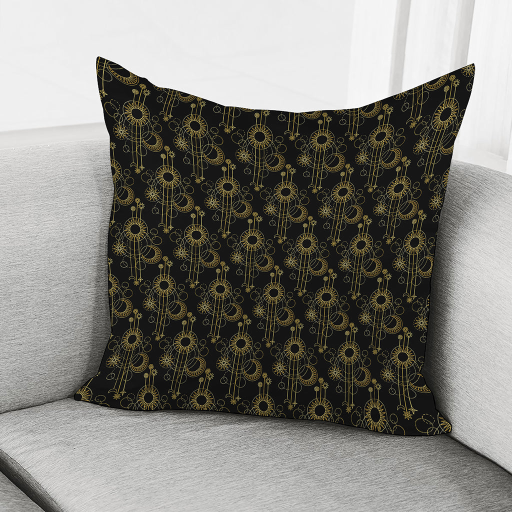 Gold Sun And Moon Pattern Print Pillow Cover
