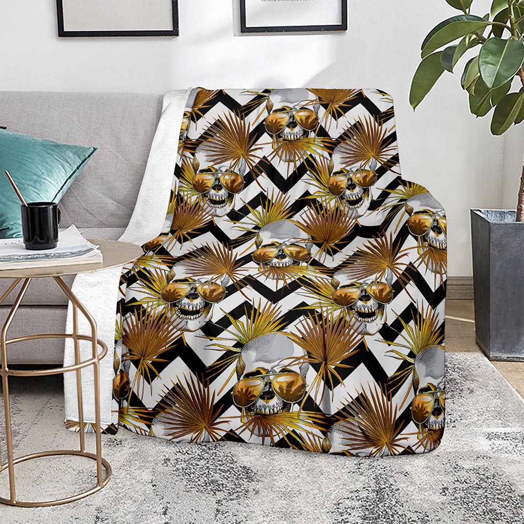 Gold Tropical Skull Pattern Print Blanket