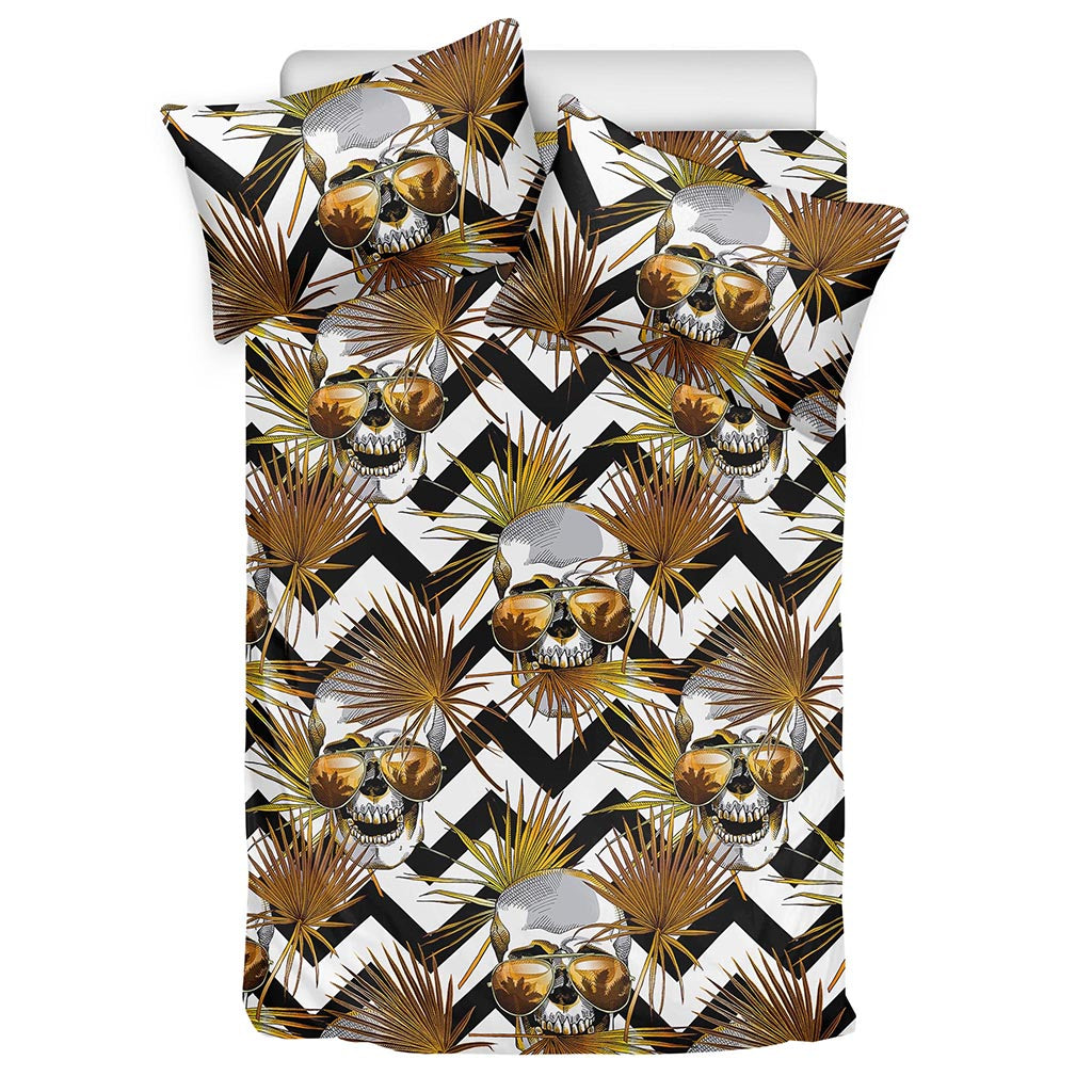 Gold Tropical Skull Pattern Print Duvet Cover Bedding Set