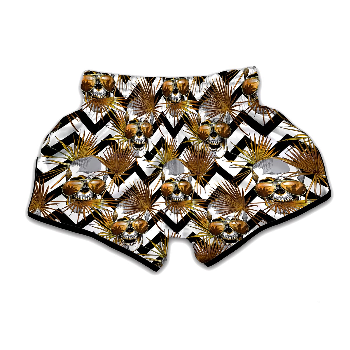 Gold Tropical Skull Pattern Print Muay Thai Boxing Shorts