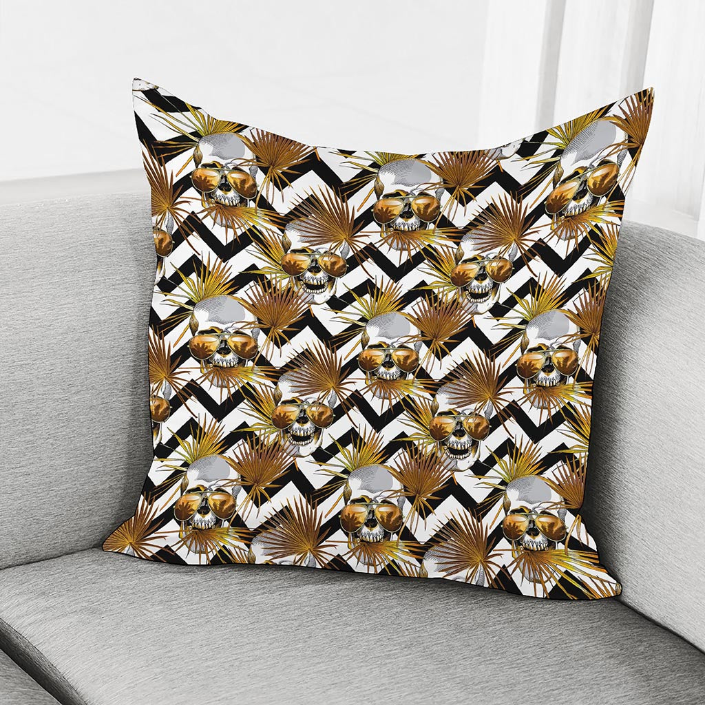 Gold Tropical Skull Pattern Print Pillow Cover