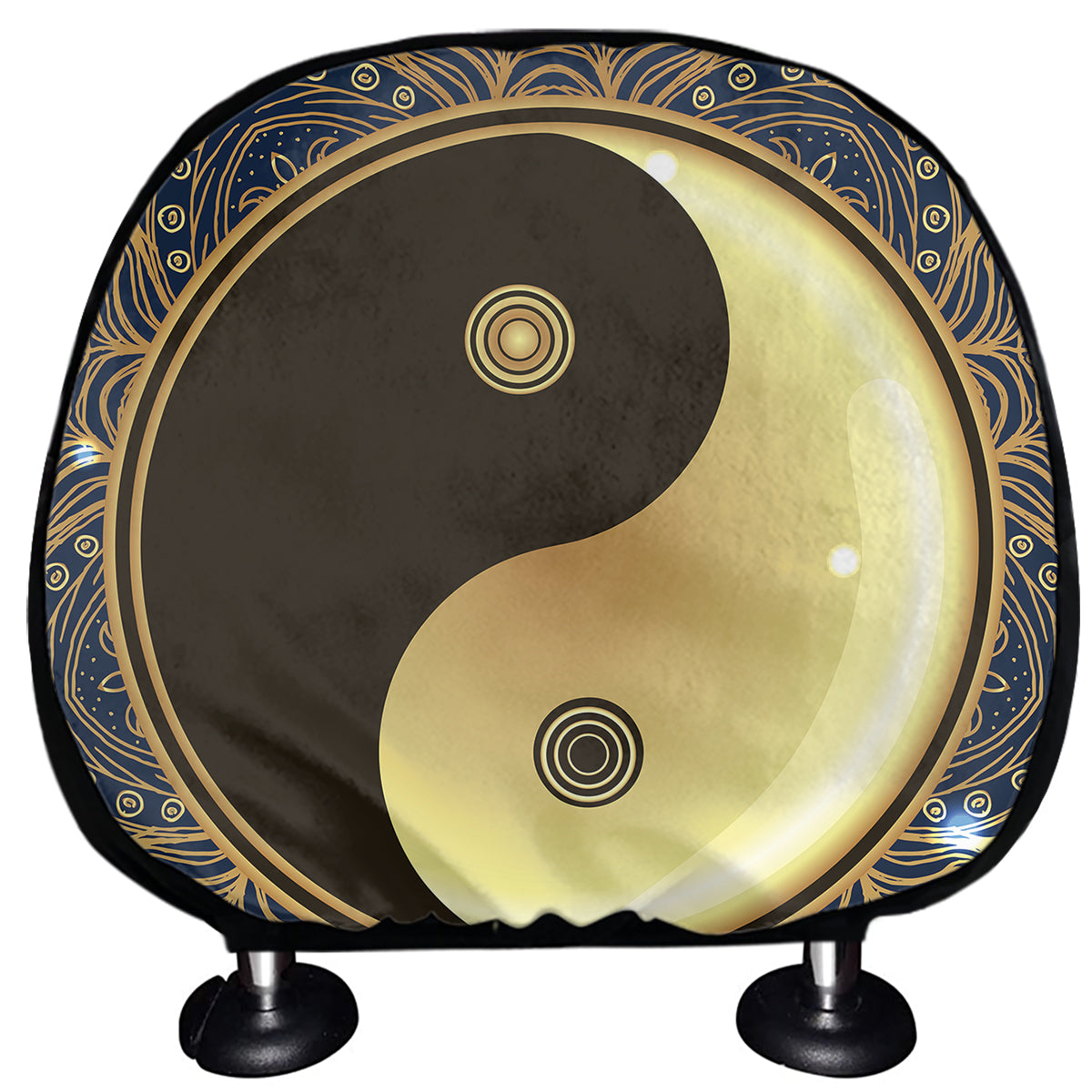 Gold Yin Yang Mandala Print Car Headrest Covers