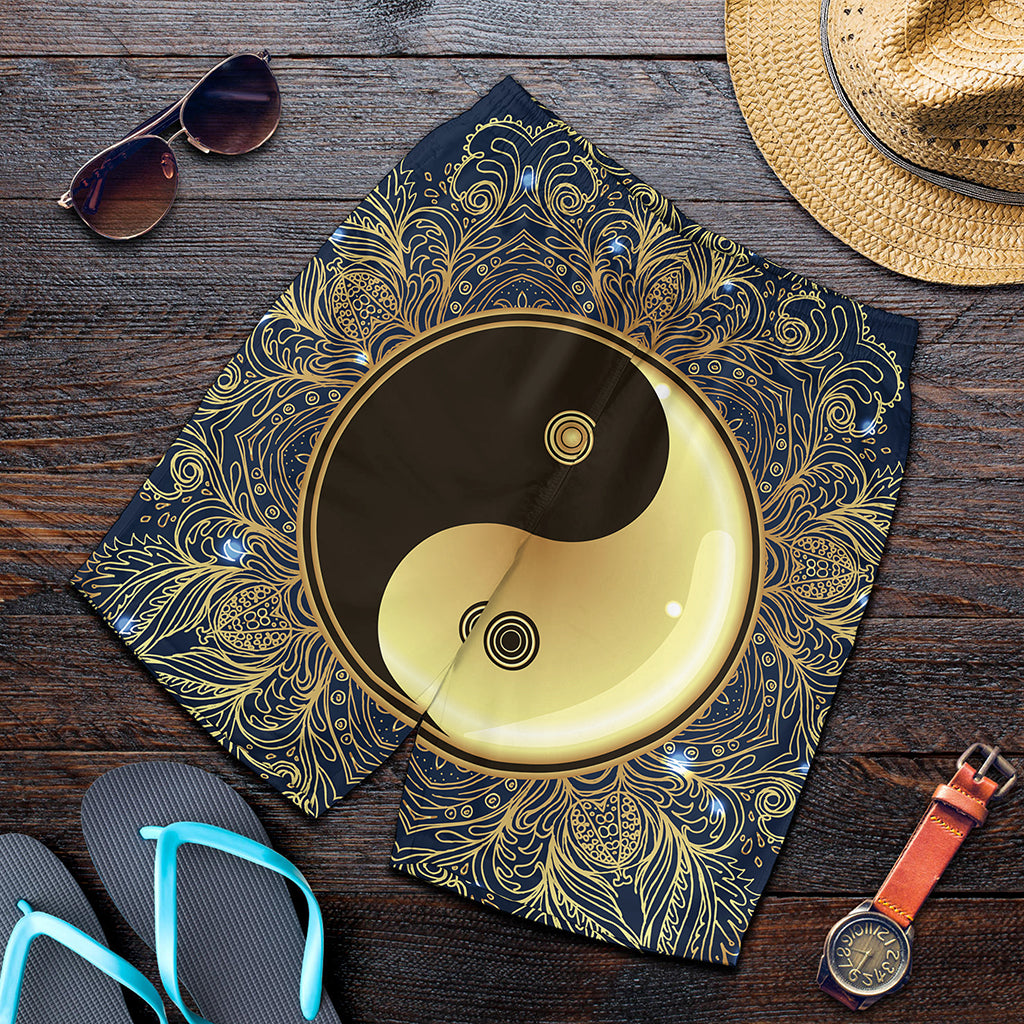 Gold Yin Yang Mandala Print Men's Shorts