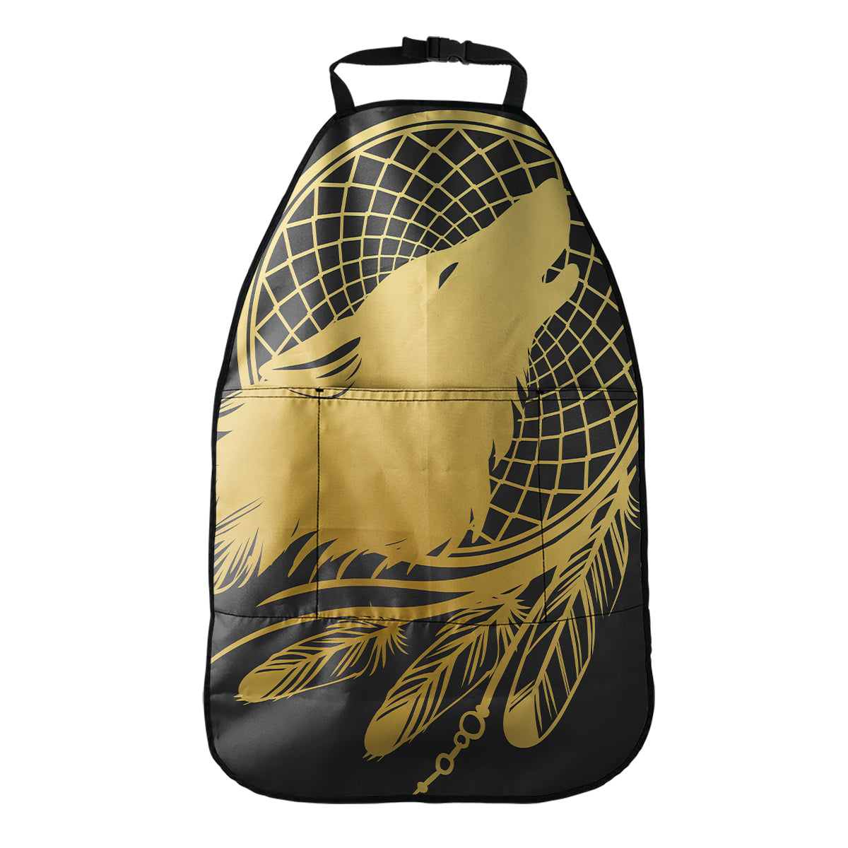 Golden Bohemian Howling Wolf Print Car Seat Organizers