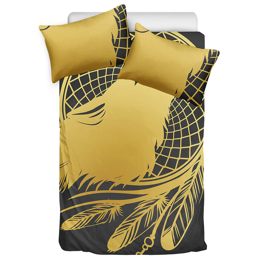 Golden Bohemian Howling Wolf Print Duvet Cover Bedding Set