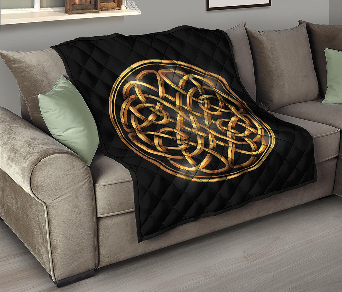 Golden Celtic Knot Print Quilt