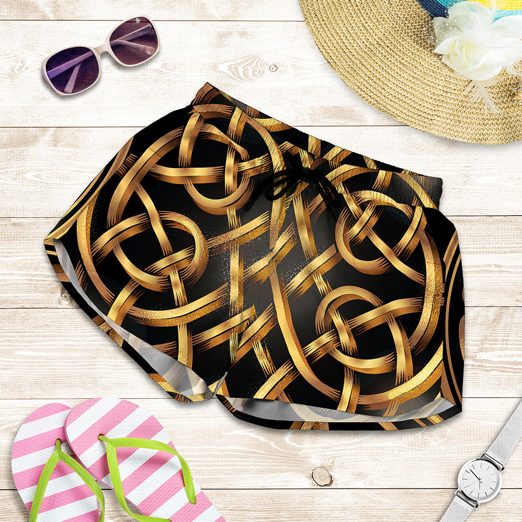 Golden Celtic Knot Print Women's Shorts