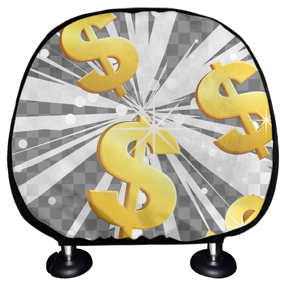 Golden Dollar Sign Explosion Print Car Headrest Covers