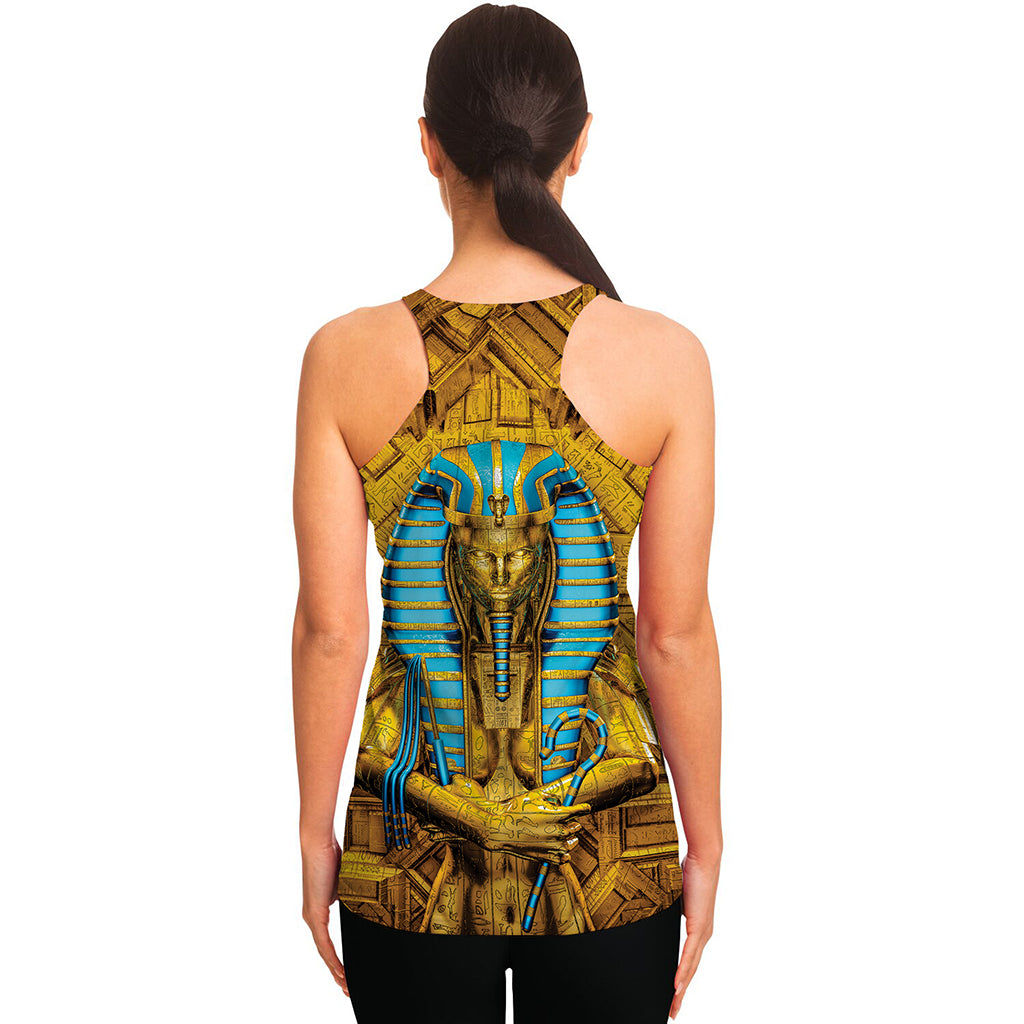 Golden Egyptian Pharaoh Print Women's Racerback Tank Top