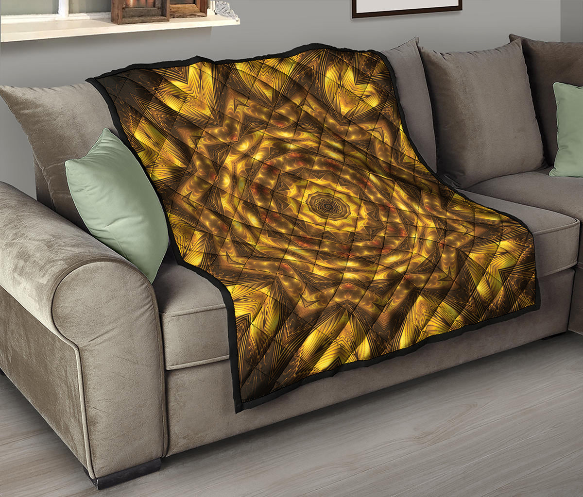 Golden Kaleidoscope Print Quilt