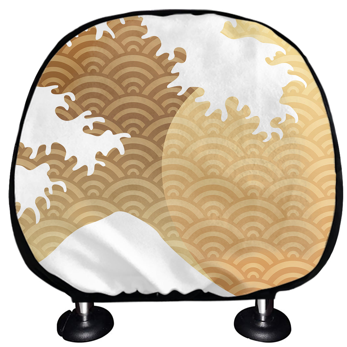 Golden Kanagawa Wave Print Car Headrest Covers
