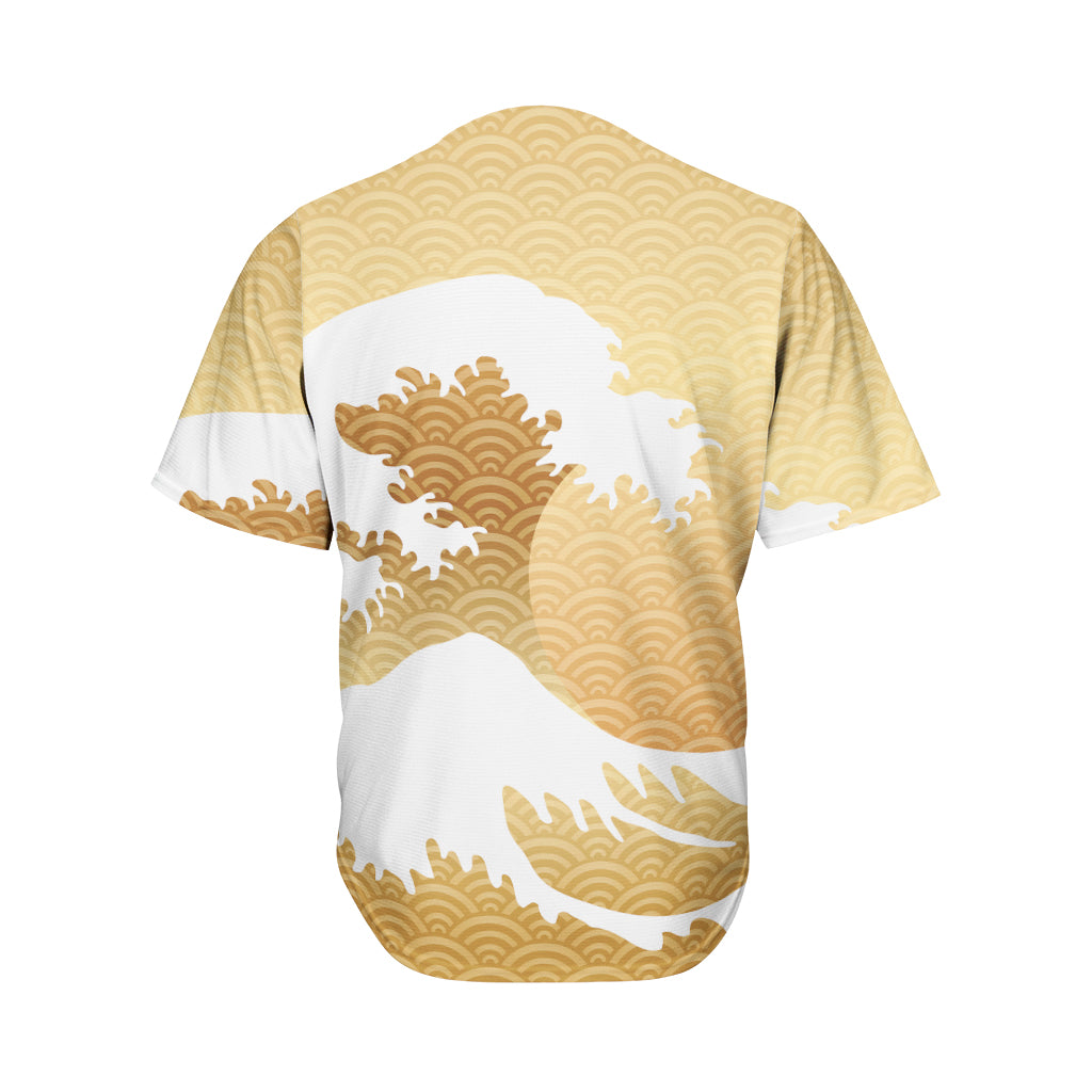 Golden Kanagawa Wave Print Men's Baseball Jersey