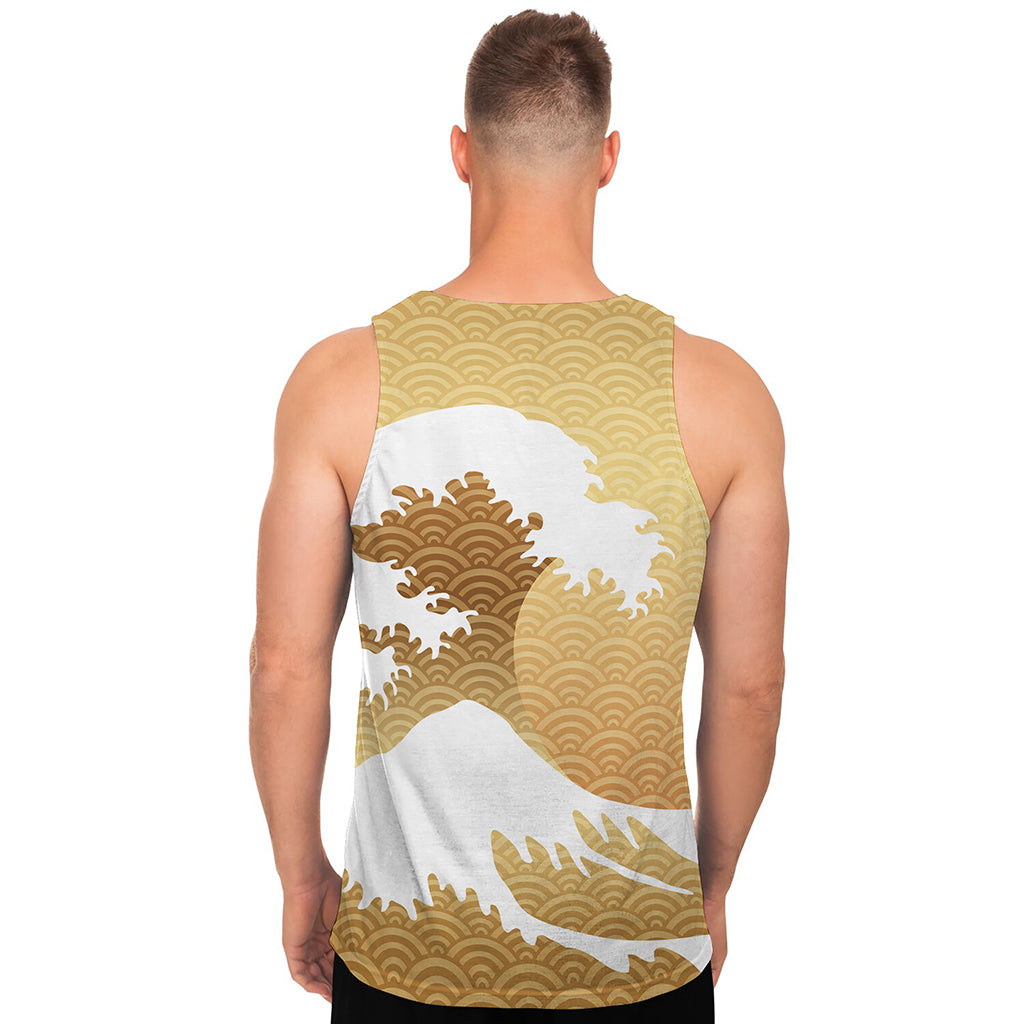 Golden Kanagawa Wave Print Men's Tank Top