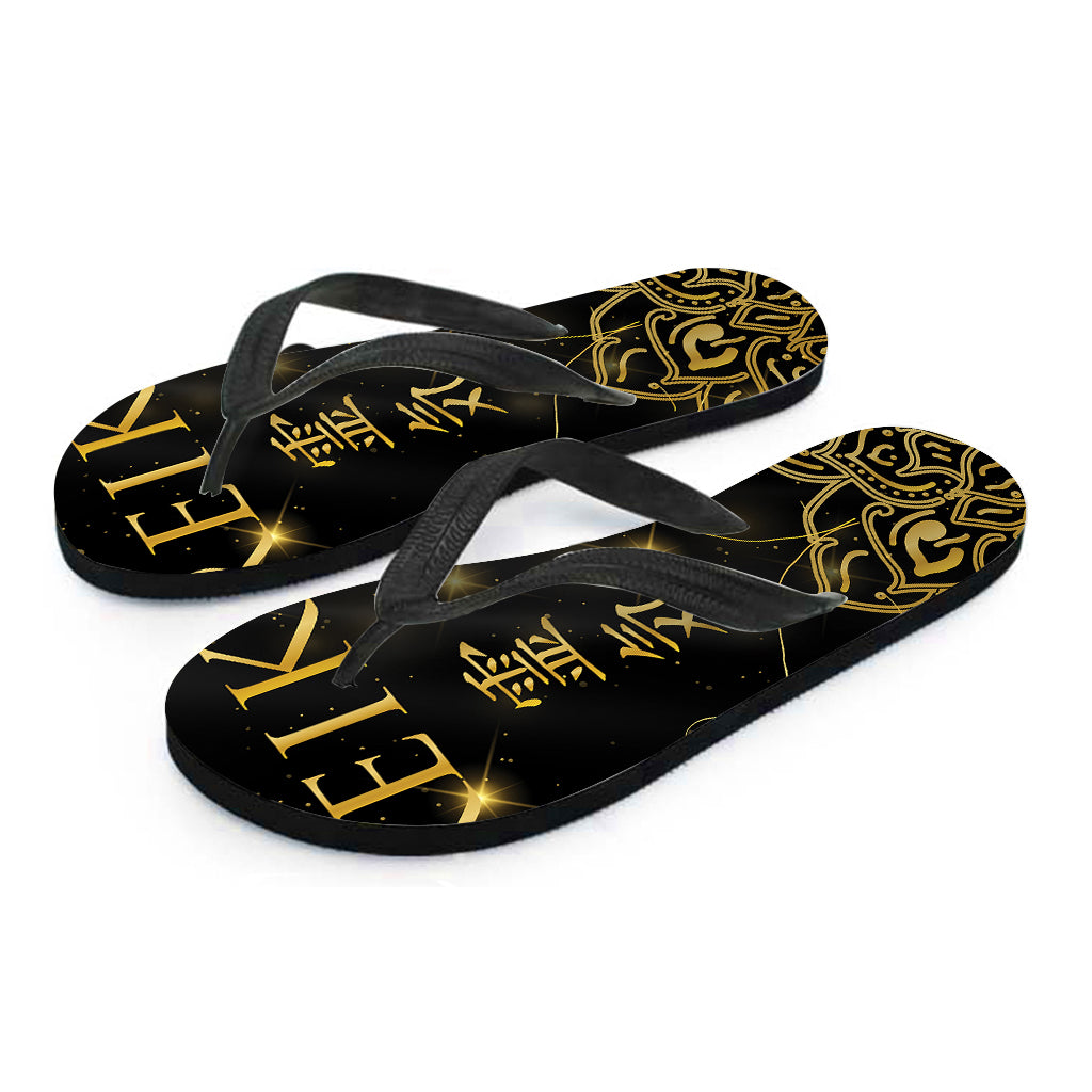Golden Reiki Print Flip Flops