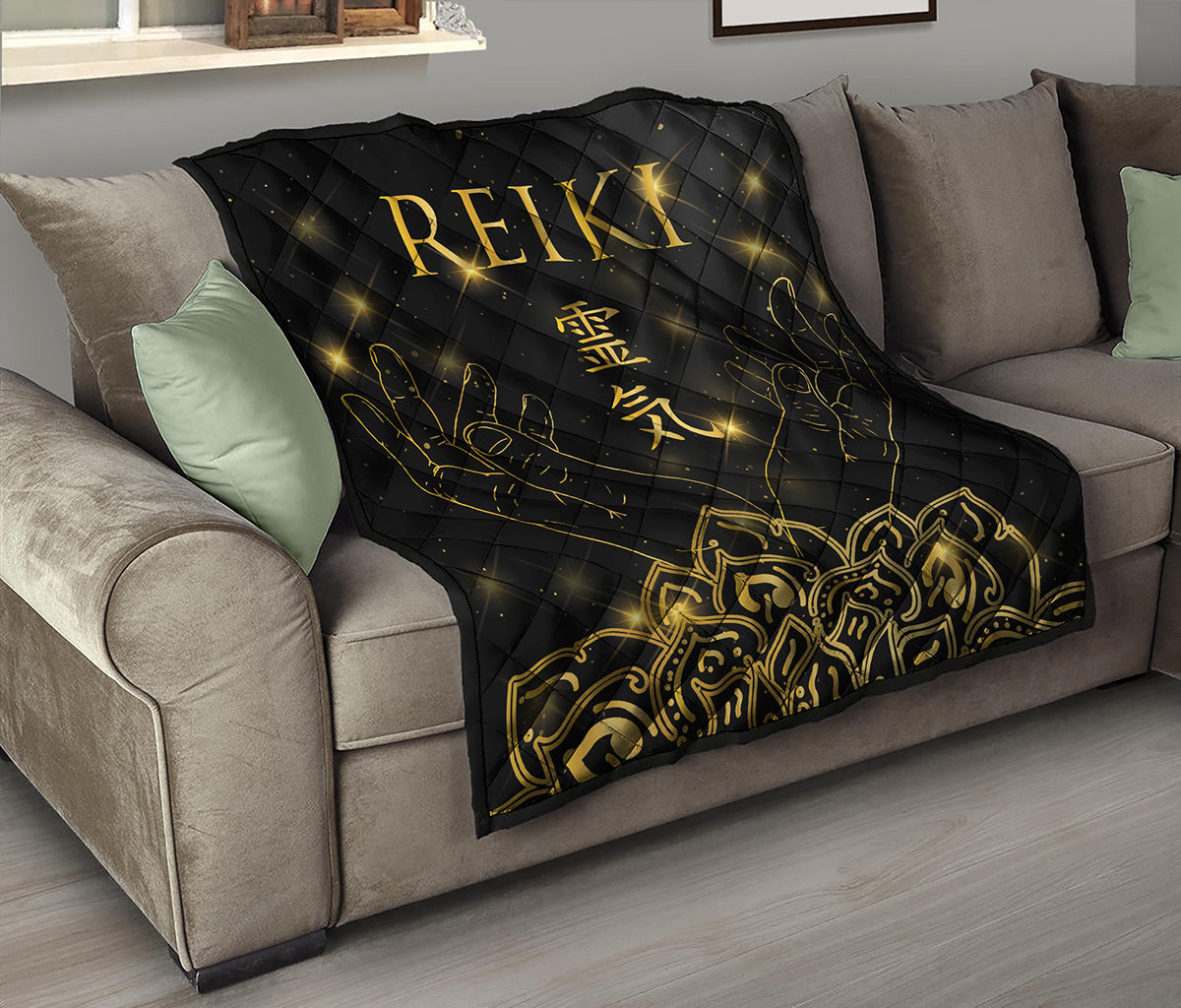 Golden Reiki Print Quilt