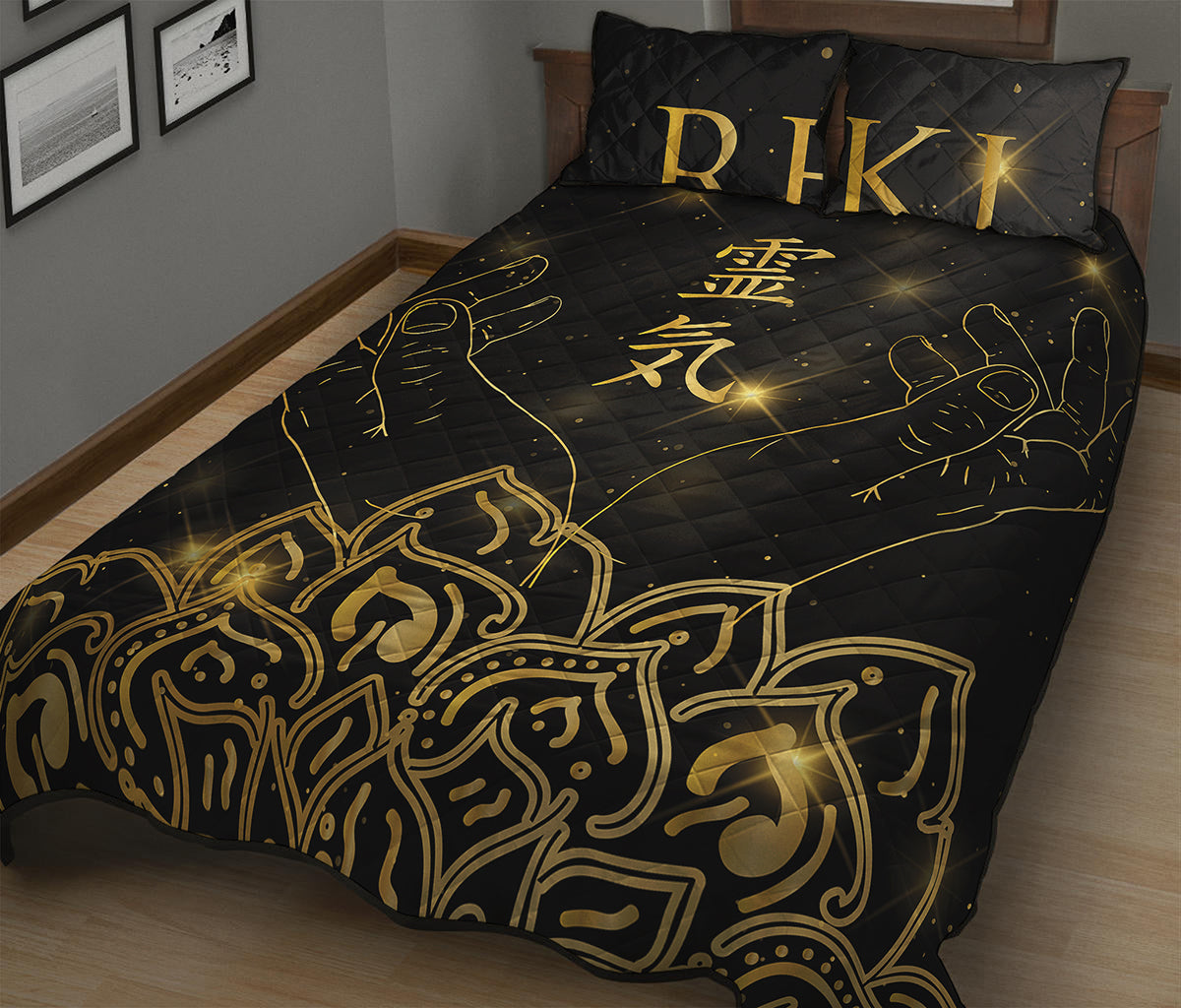 Golden Reiki Print Quilt Bed Set