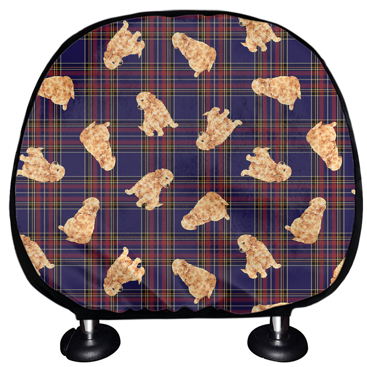 Golden Retriever Tartan Pattern Print Car Headrest Covers