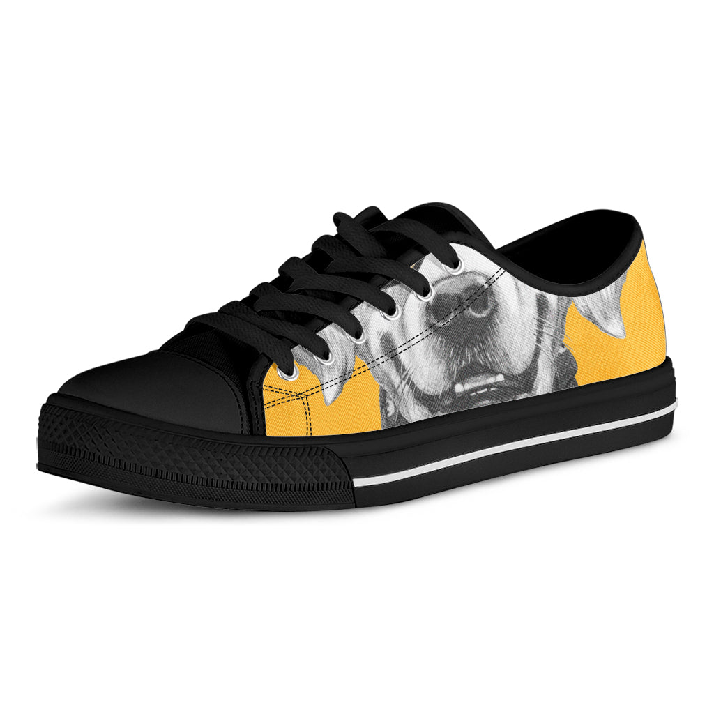 Golden Retriever With Glasses Print Black Low Top Shoes