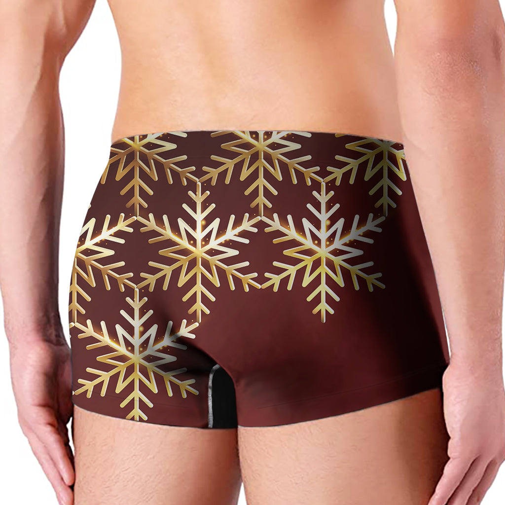 Golden Snowflake Print Men's Boxer Briefs