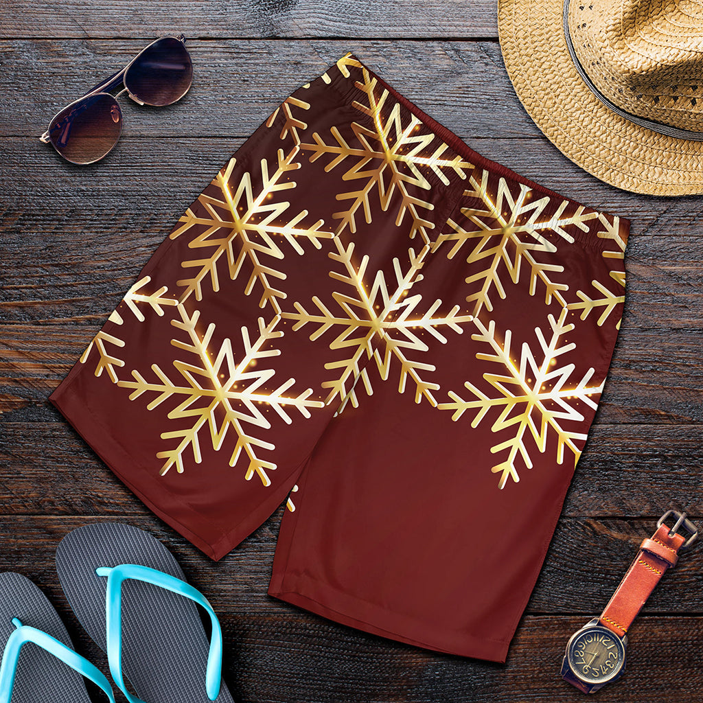 Golden Snowflake Print Men's Shorts