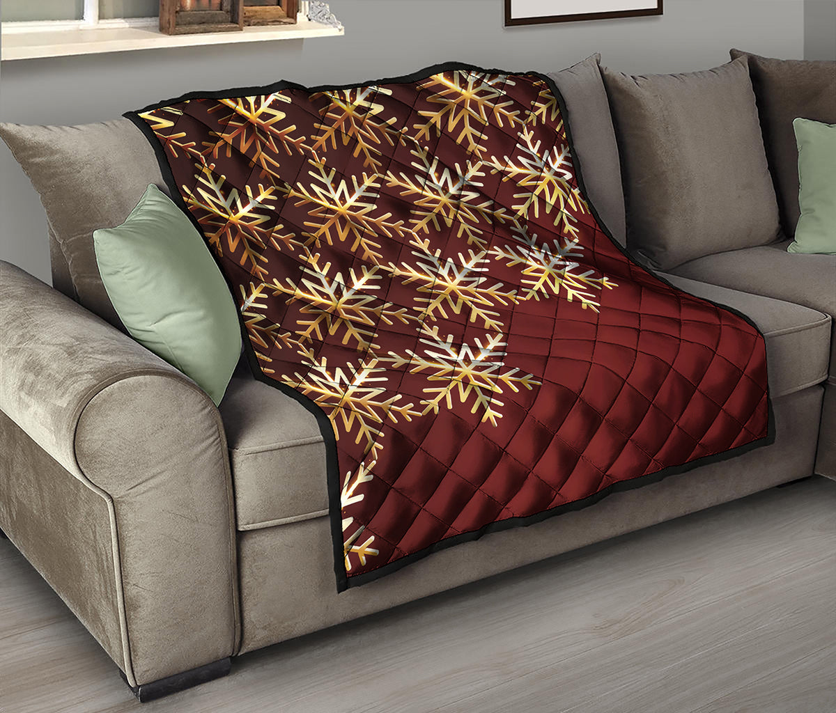 Golden Snowflake Print Quilt