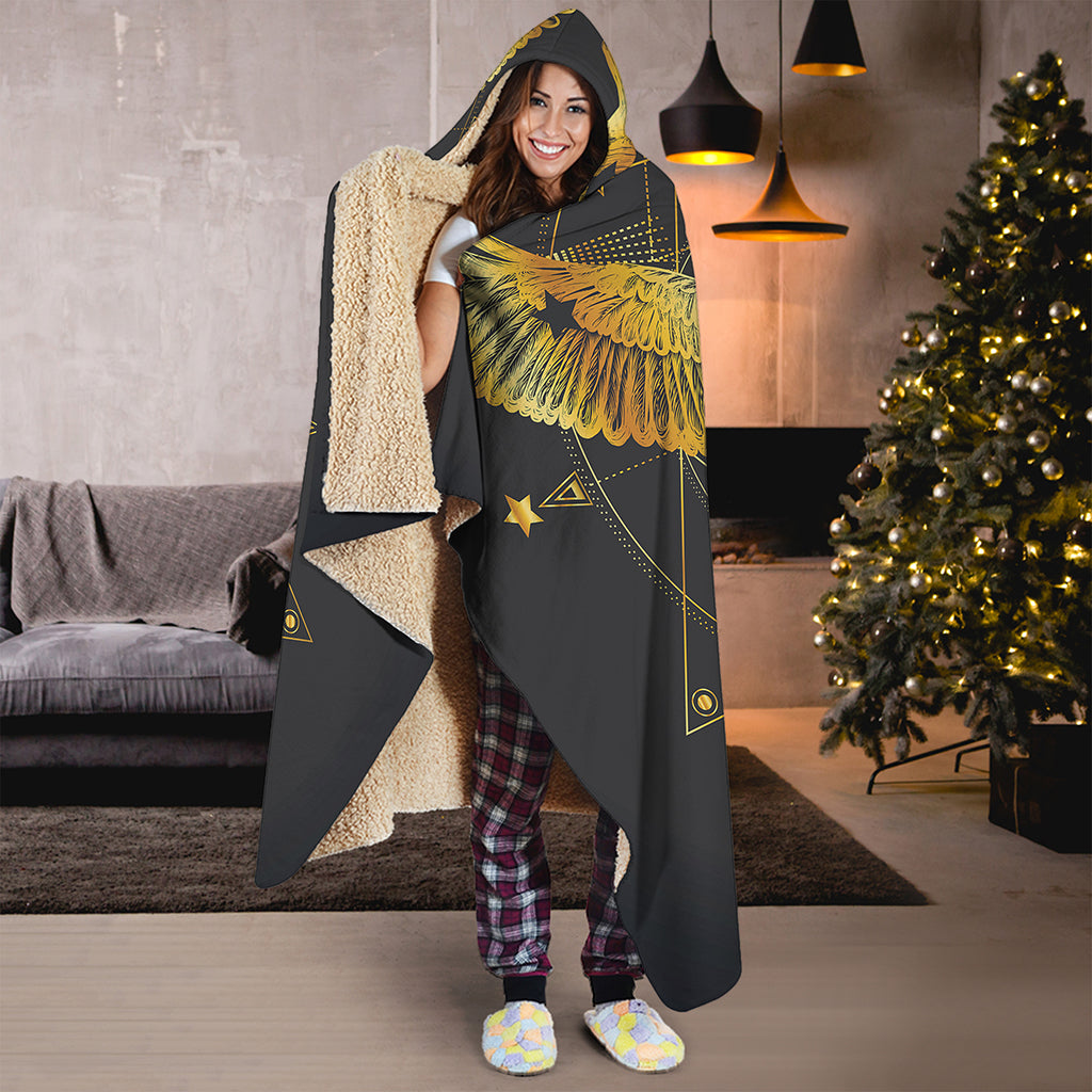 Golden Spiritual Bird Print Hooded Blanket