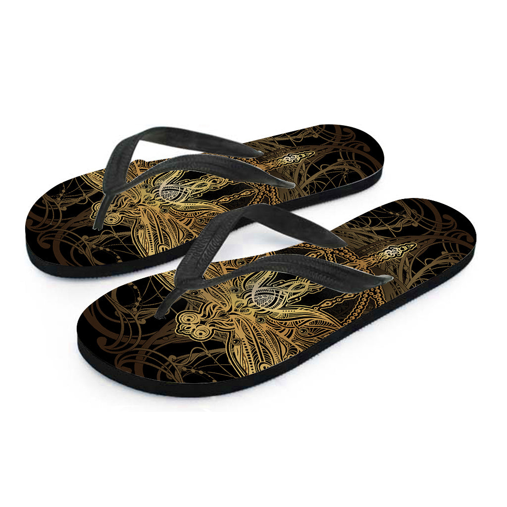 Golden Spiritual Dragonfly Print Flip Flops