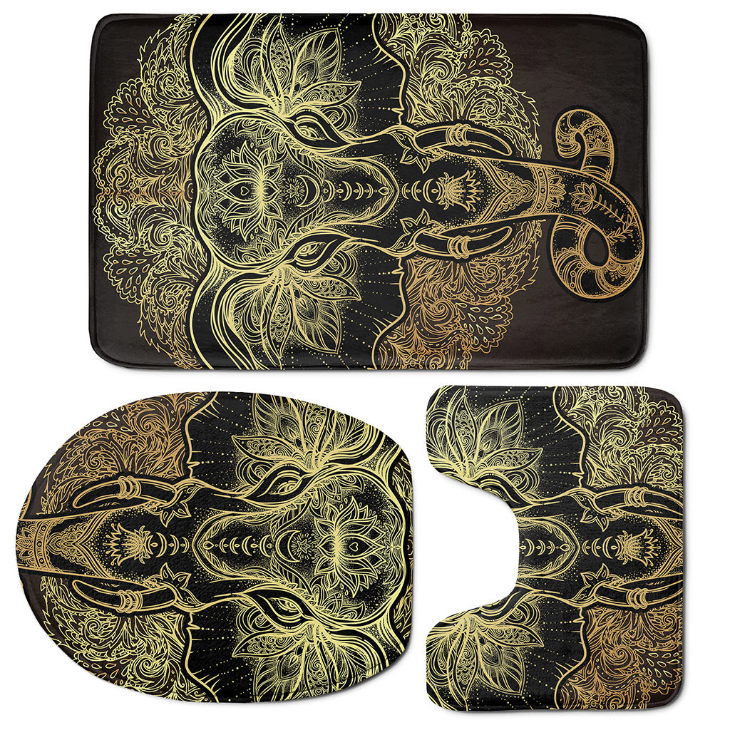 Golden Spiritual Elephant Print 3 Piece Bath Mat Set
