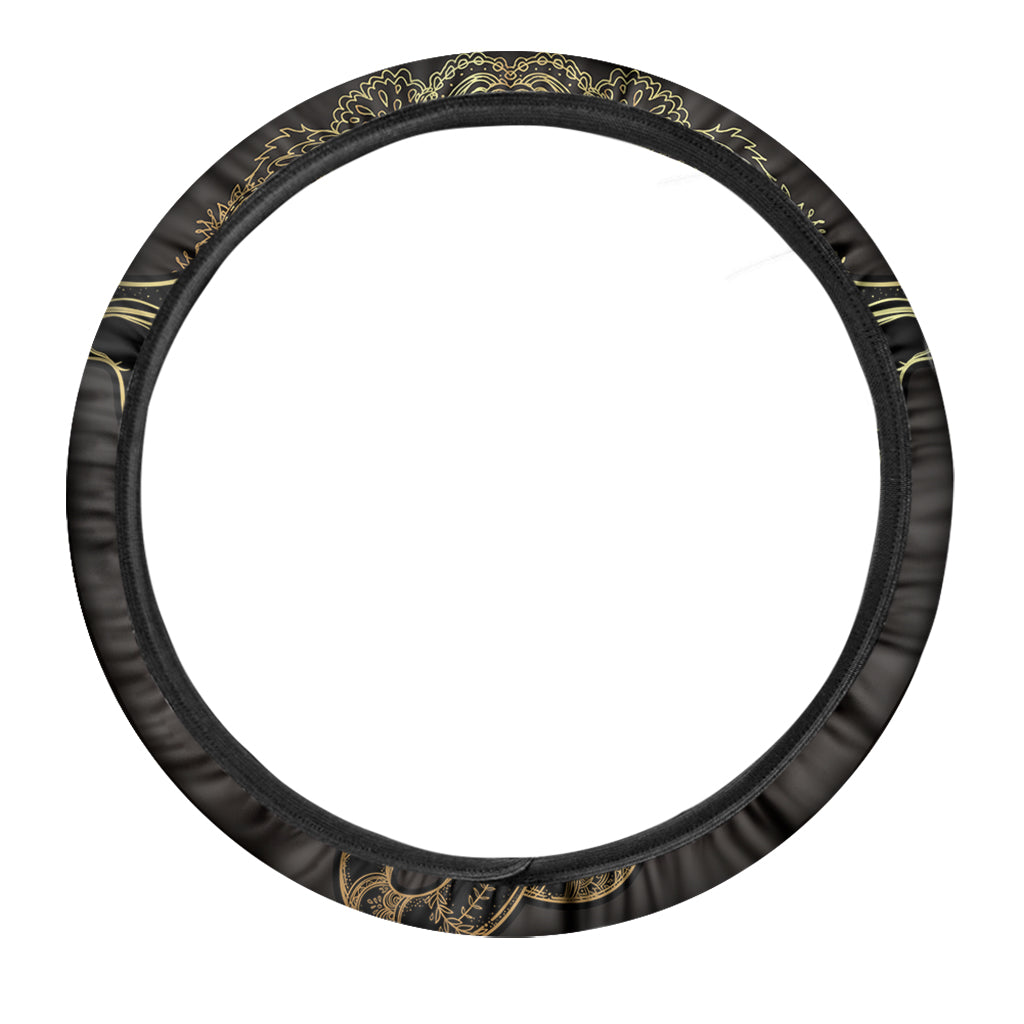 Golden Spiritual Elephant Print Car Steering Wheel Cover