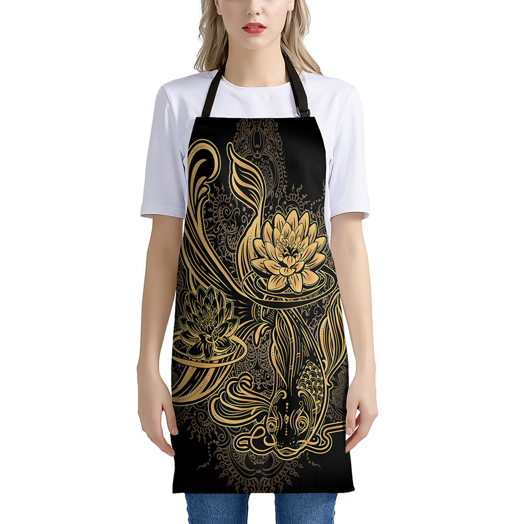 Golden Spiritual Koi Carp Print Apron