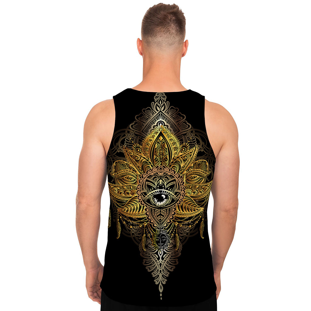 Golden Spiritual Lotus Print Men's Tank Top