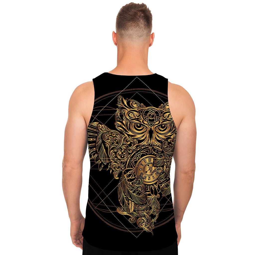 Golden Spiritual Owl Print Men's Tank Top