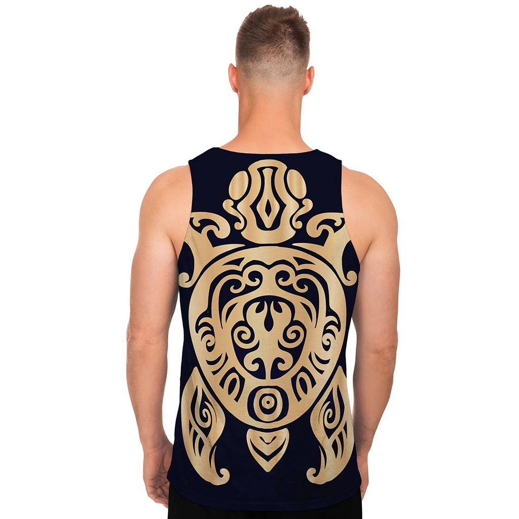 Golden Tribal Sea Turtle Print Men's Tank Top