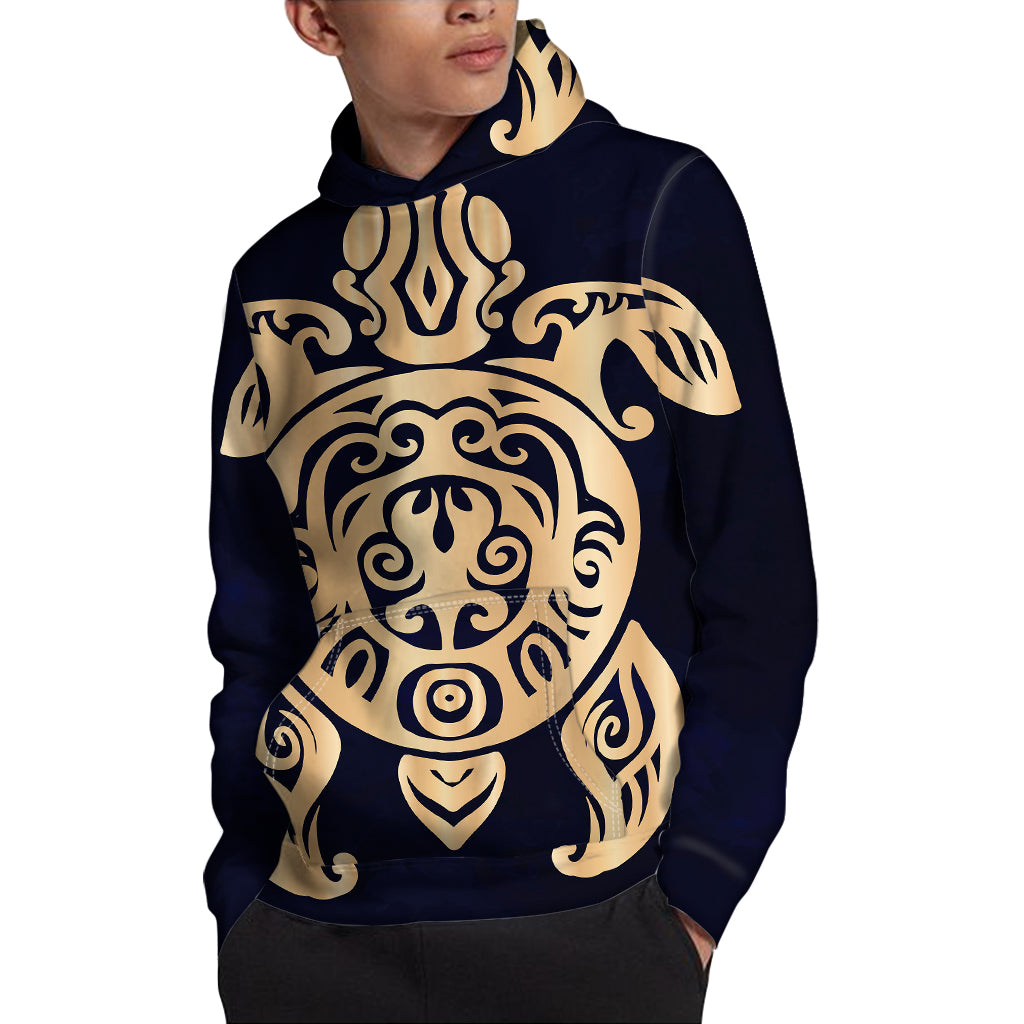 Golden Tribal Sea Turtle Print Pullover Hoodie