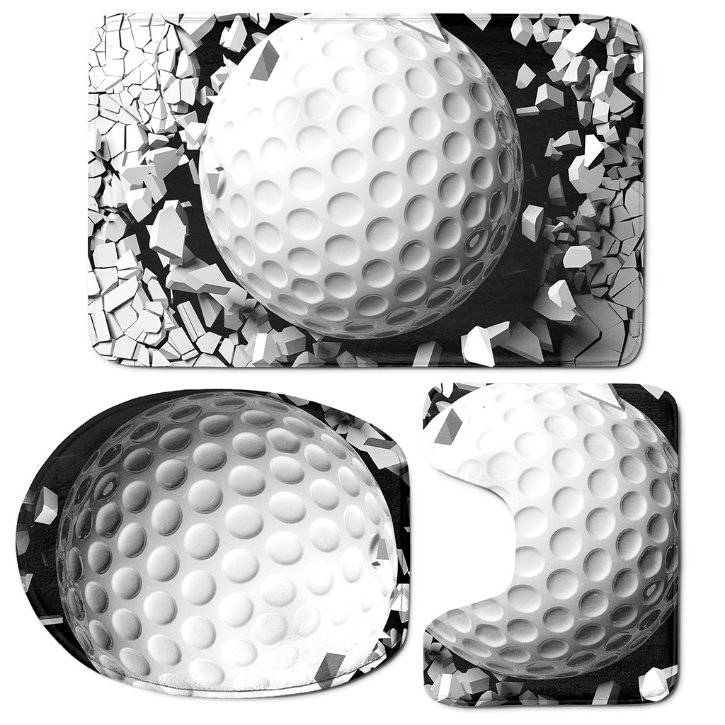Golf Ball Breaking Wall Print 3 Piece Bath Mat Set