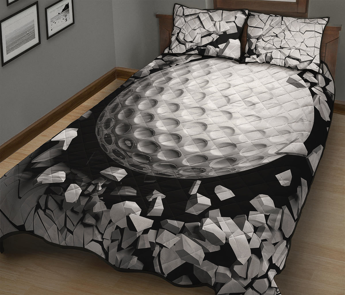 Golf Ball Breaking Wall Print Quilt Bed Set