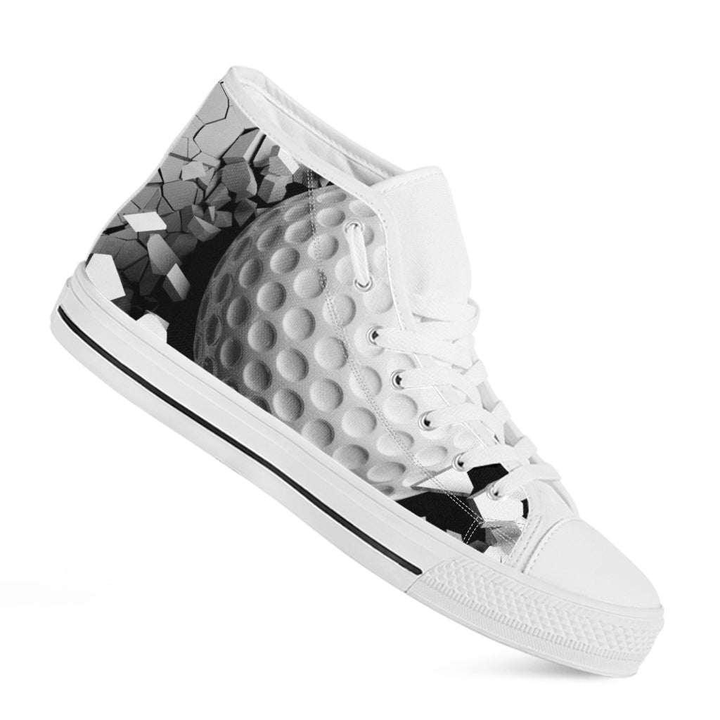 Golf Ball Breaking Wall Print White High Top Shoes