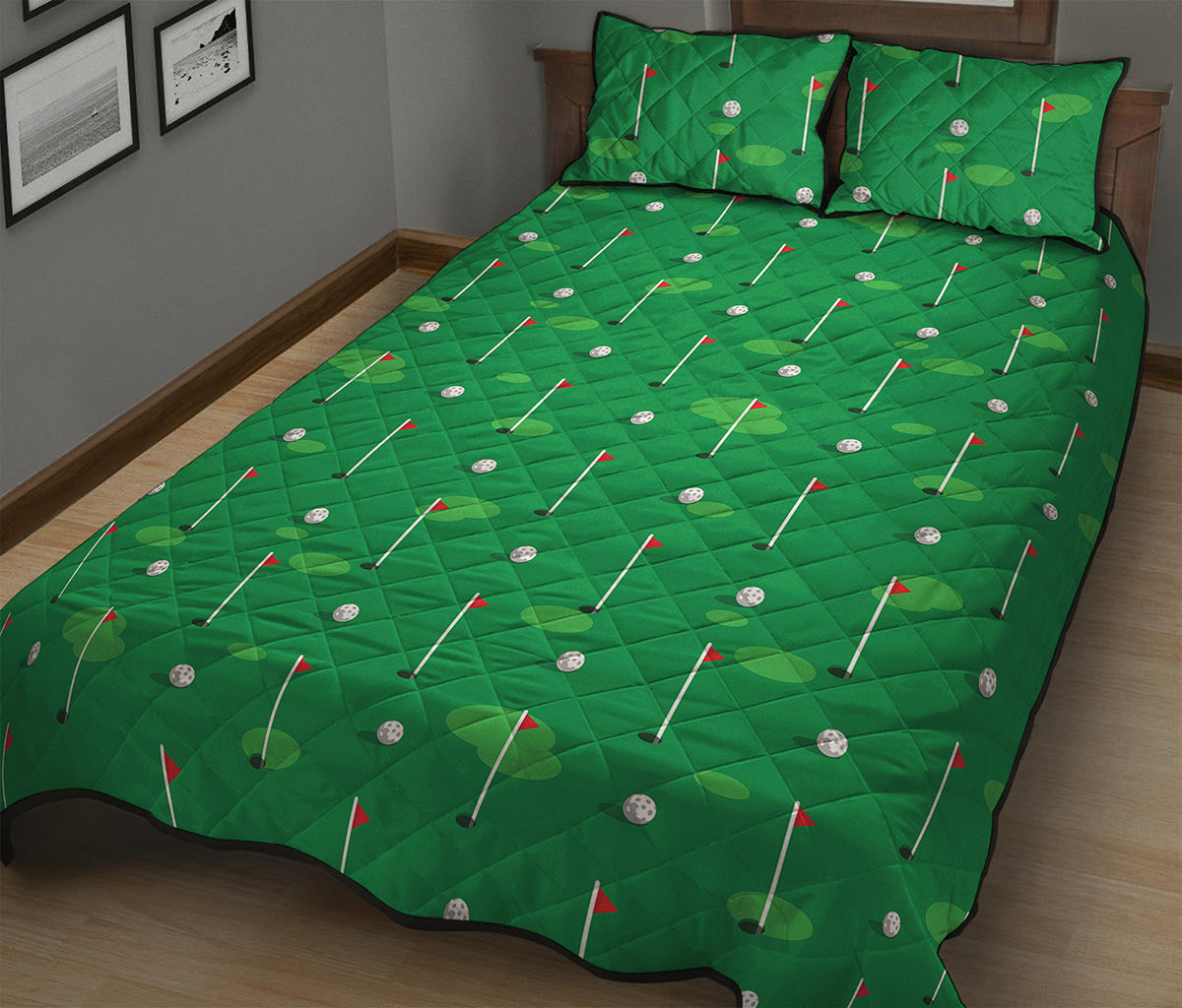 Golf Course Pattern Print Quilt Bed Set