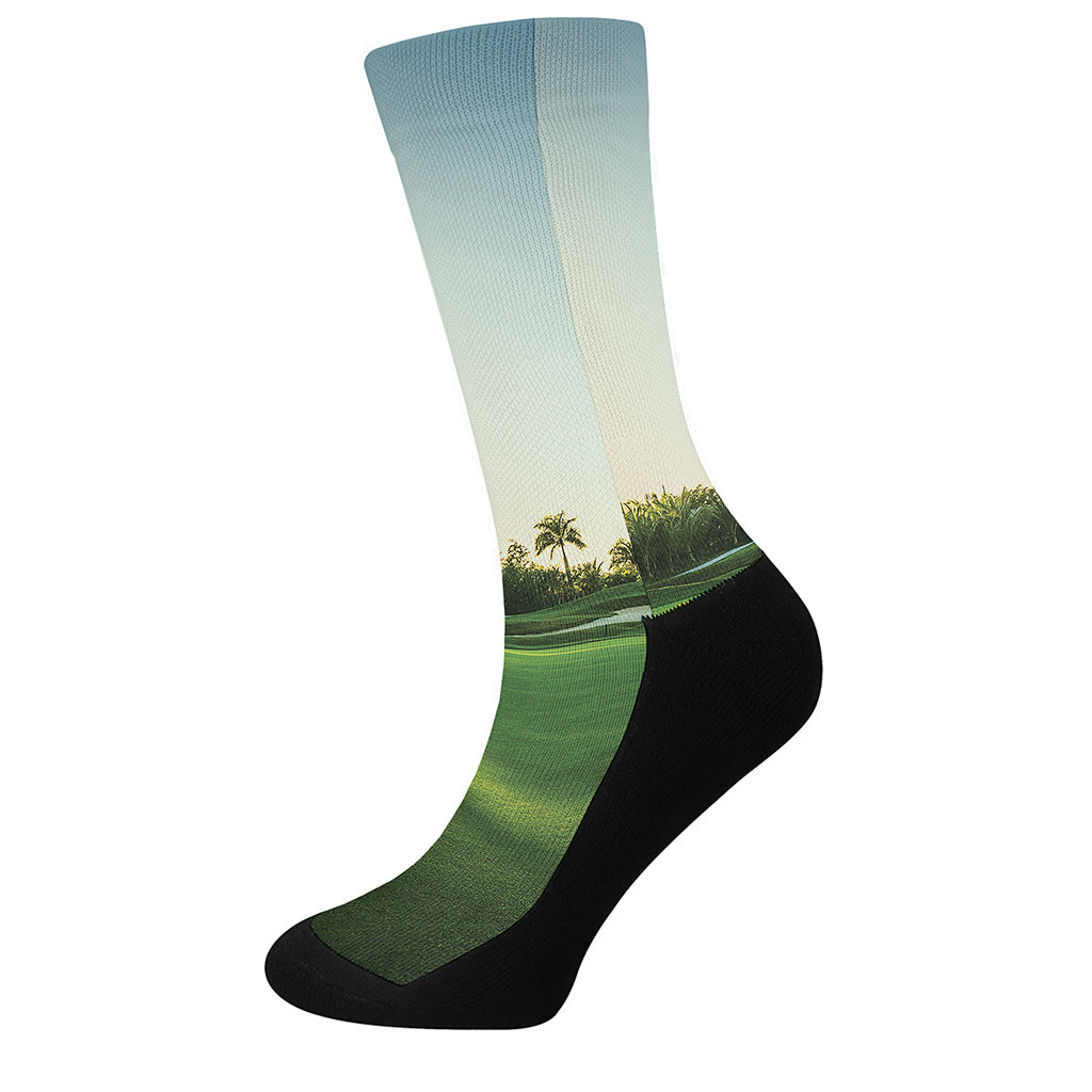 Golf Course Print Crew Socks