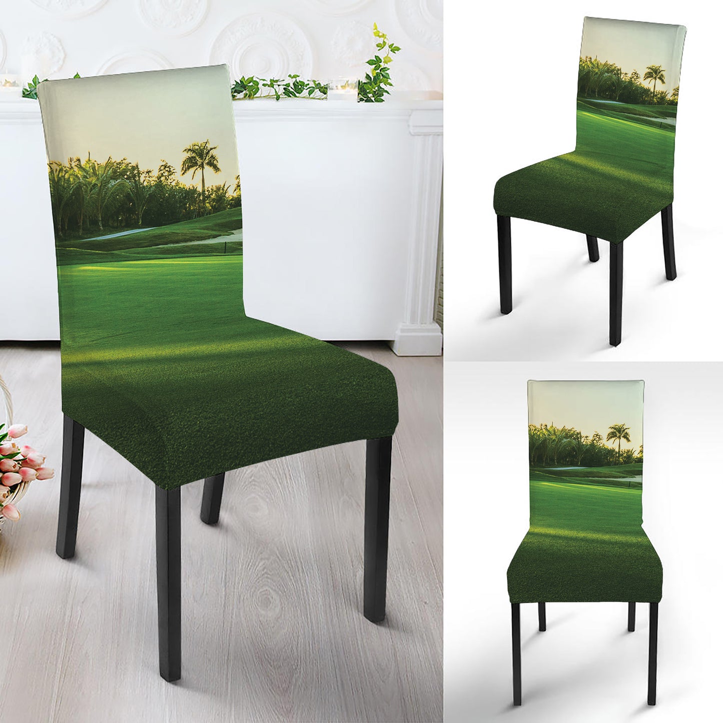 Golf Course Print Dining Chair Slipcover