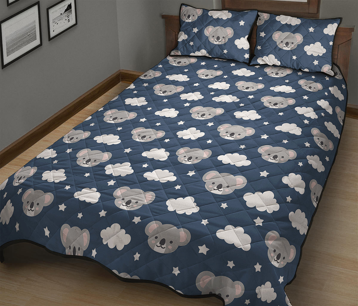 Good Night Koala Pattern Print Quilt Bed Set