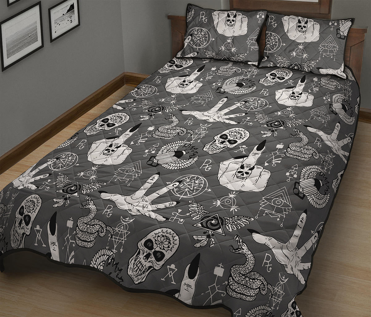 Gothic Wicca Curse Print Quilt Bed Set