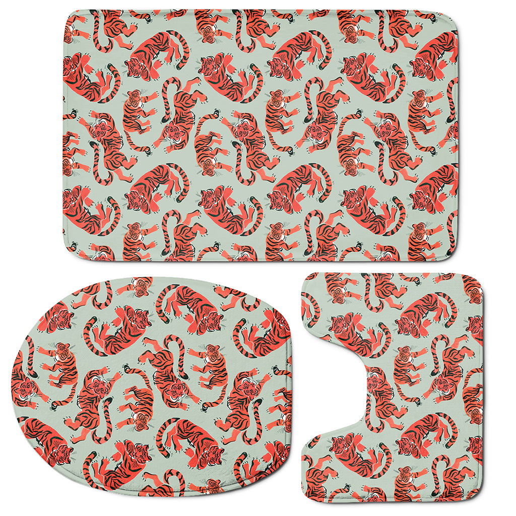 Gouache Tiger Pattern Print 3 Piece Bath Mat Set