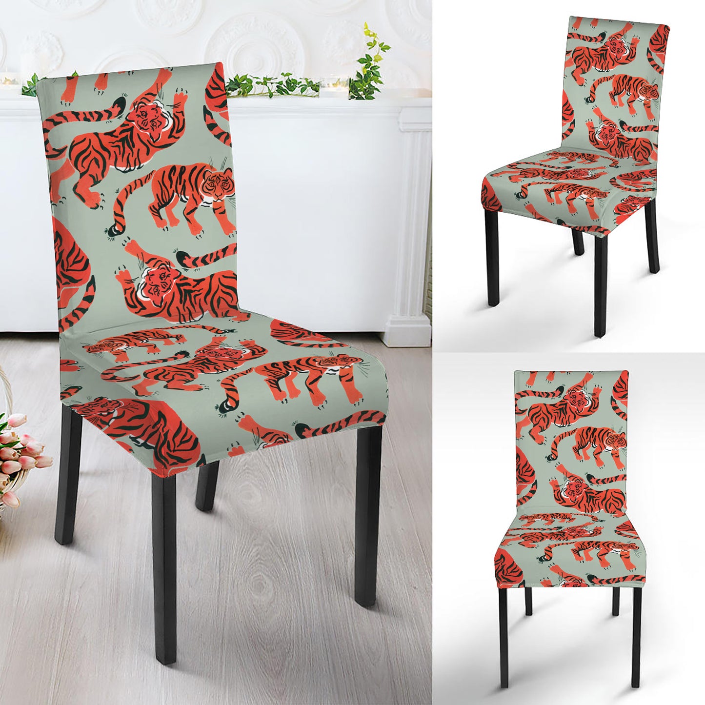 Gouache Tiger Pattern Print Dining Chair Slipcover