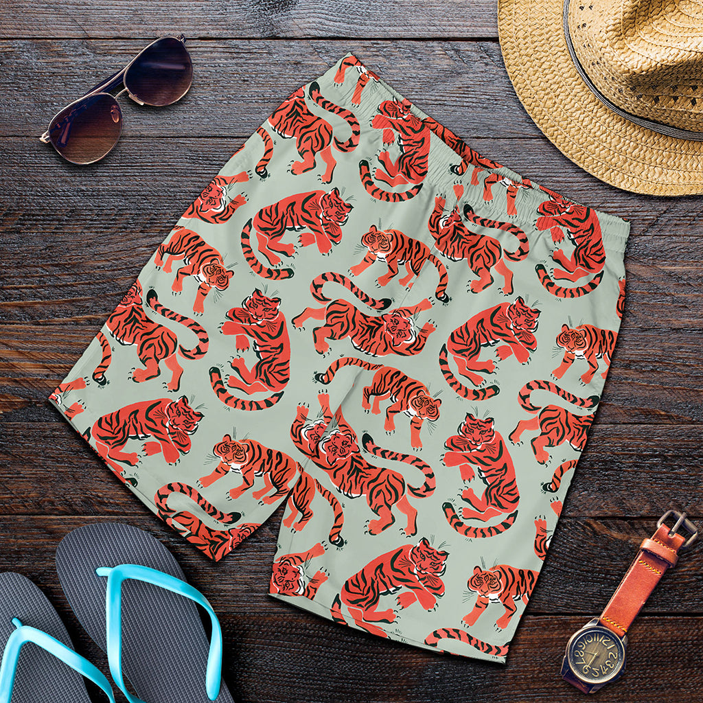 Gouache Tiger Pattern Print Men's Shorts