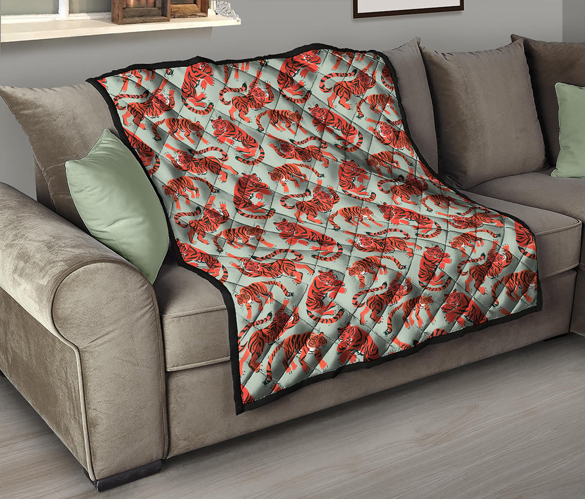 Gouache Tiger Pattern Print Quilt