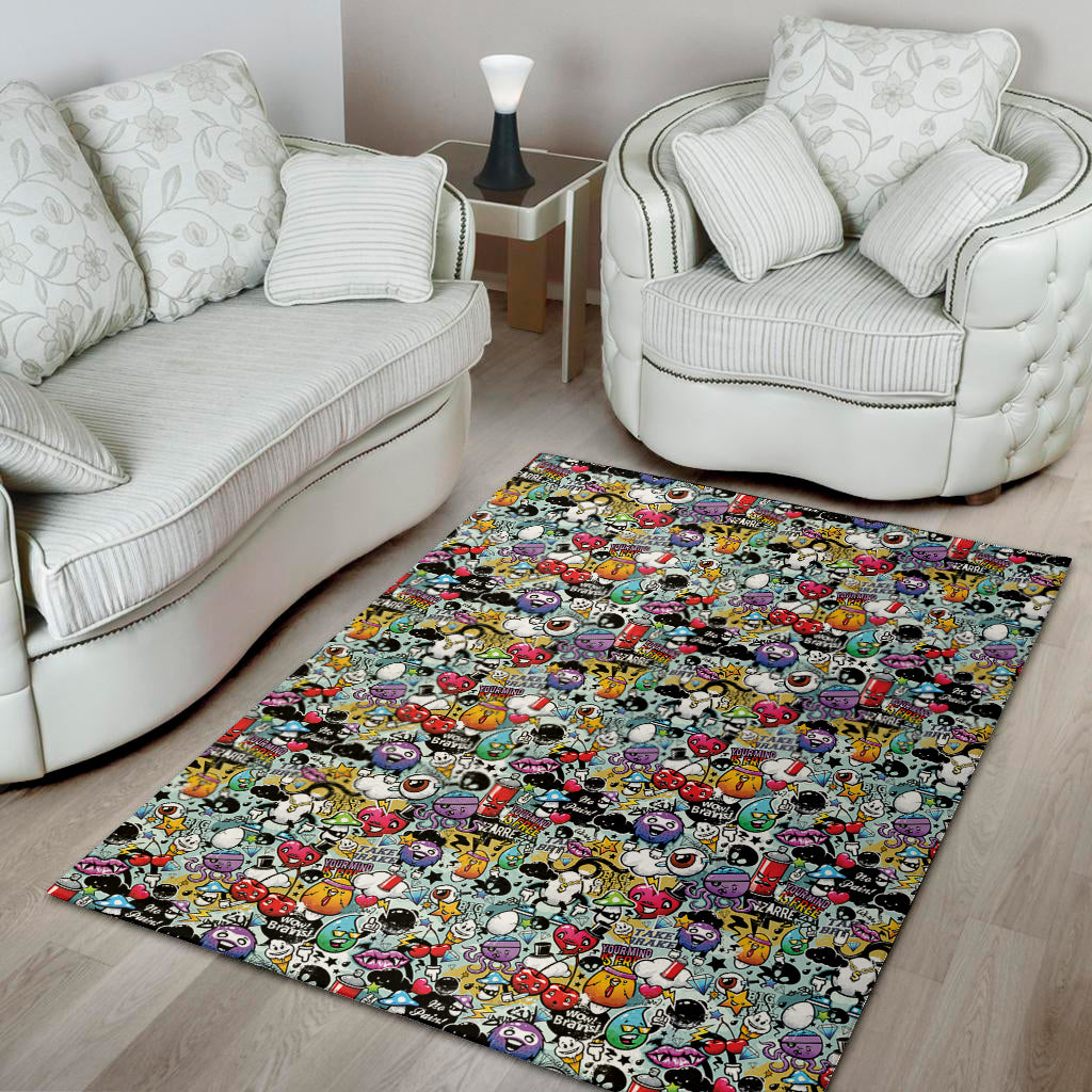 Graffiti Cartoon Characters Print Area Rug